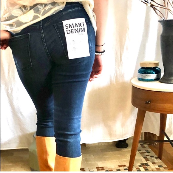 Anthro Smart Jeans Emma 27  Denim Stretch Dark Wash Distrssed - Picture 6 of 8